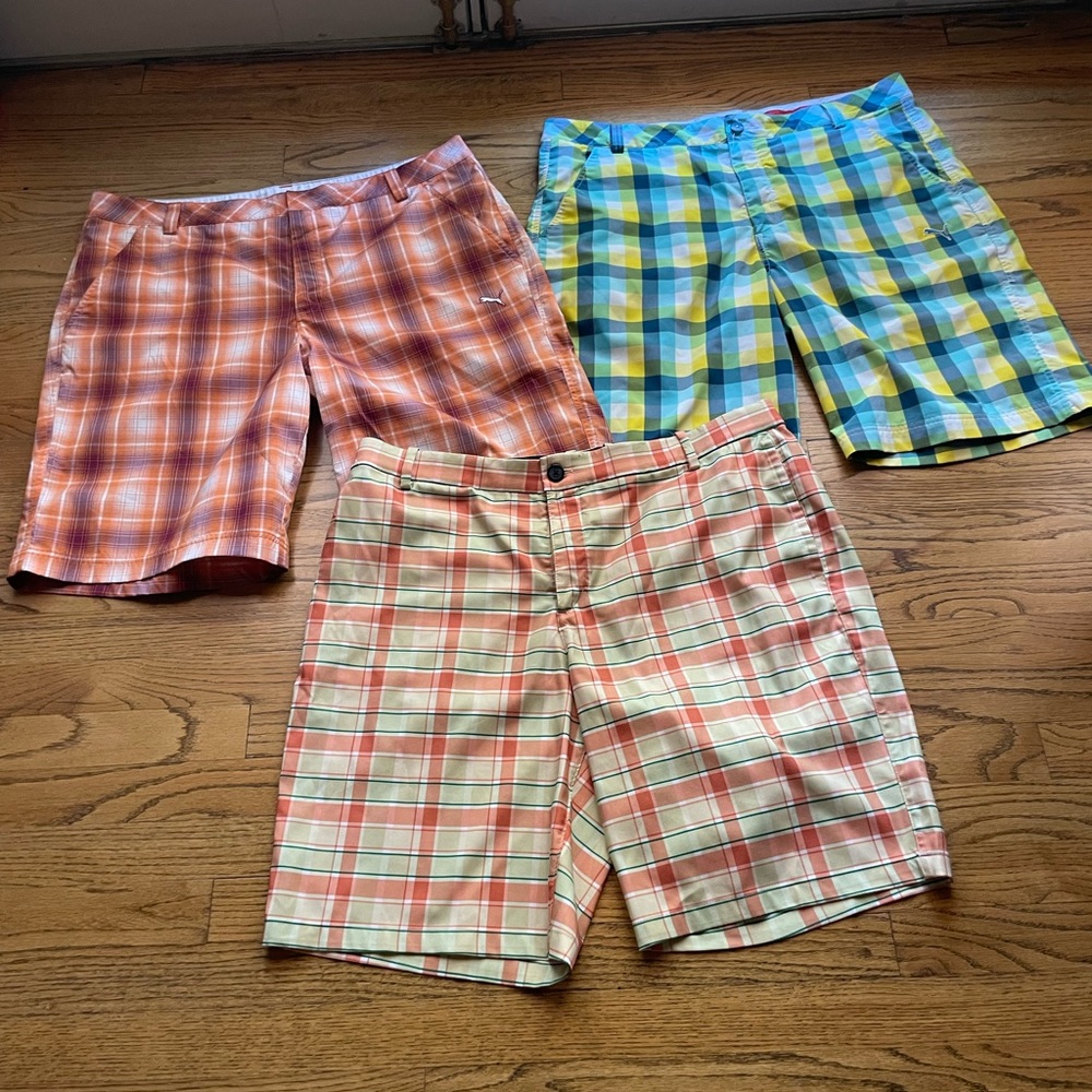 Lot of Three (3) Plaid, Multi-color, Mens Golf Shorts